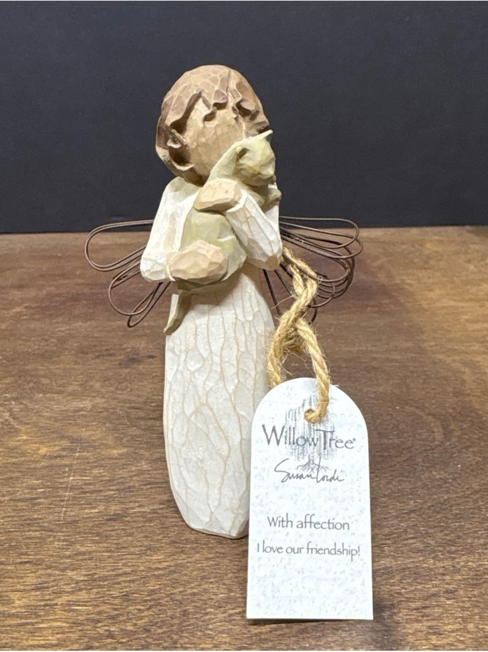 Demdaco Cream and Brown Angel Figurine Holding Cat
